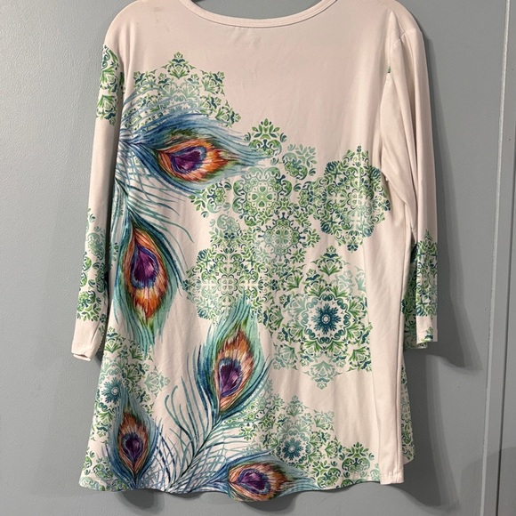 🖤Fleurish Multicolor Peacock Feather Long Sleeve Top🖤 - Picture 2 of 6